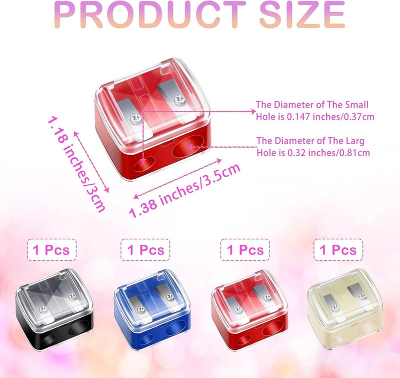 CUTEABC Makeup Pencil Sharpener, 4 Pack Dual Hole Cosmetic Pencil Sharpener for Lip Liner Eyeliner and Brow Pencils, Cosmetic Manual Tools for Women and Makeup Artists,Stainless Steel Blades and Plastic Cover - Image 2